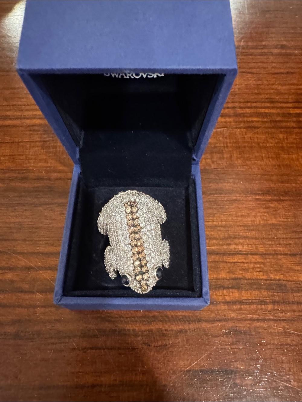 Swarovski Silver and Gold Crystal Frog ring